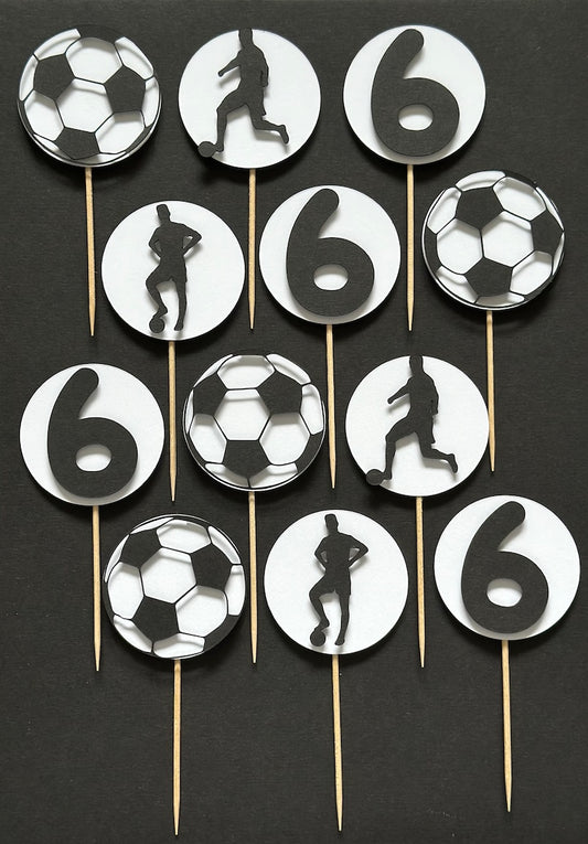 Football Cake Toppers 6th Birthday - Pack of 12 Football Cupcake Toppers -Football & Player Designs