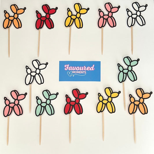 Balloon Dog Cupcake Toppers – Pack of 12 Mixed Colours | Fun Birthday Party Decorations