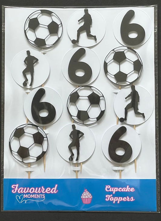 Football Cake Toppers 6th Birthday - Pack of 12 Football Cupcake Toppers -Football & Player Designs