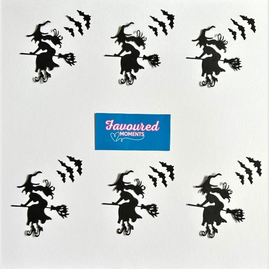 Witches on Broomstick Halloween Die Cut Cut-Outs – Pack of 6 with Bats